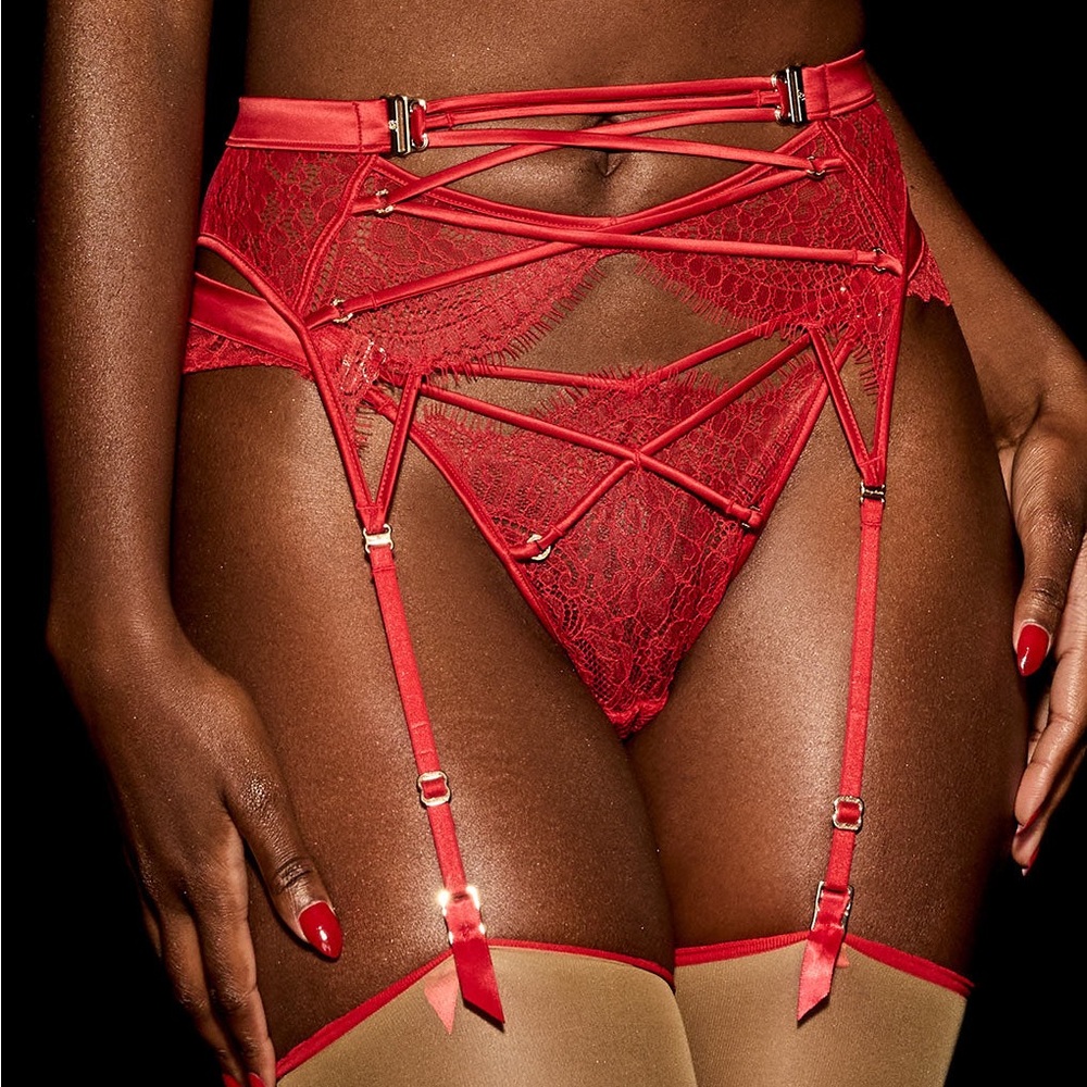 Honey Birdette Tessa Garter Belt – Red – Size M